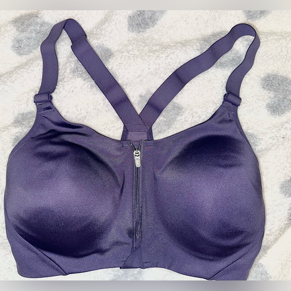 All In Motion High Support Mesh Back Zip-Front Sports Bra Purple Sz 34D| used. - Picture 1 of 3